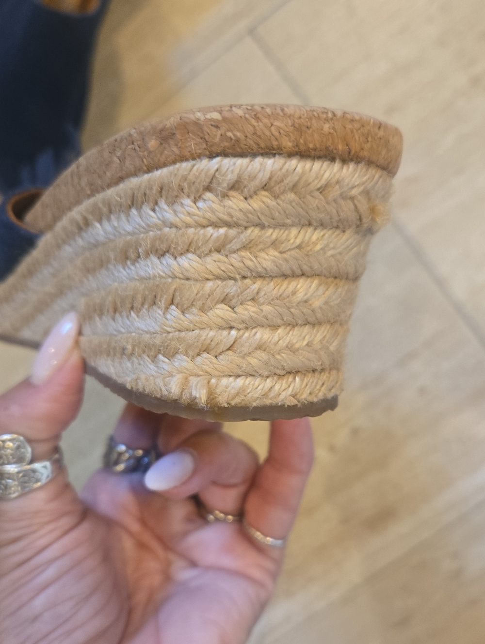 UGG Danes Navy Blue Leather Suede Fringe Wedge Espadrille Sandals - Picture 6 of 14